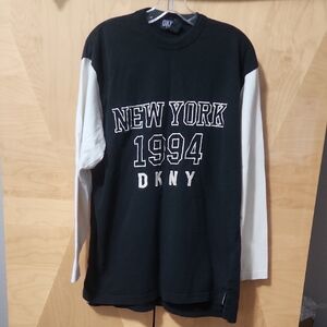 Vintage 90s DKNY Long Sleeve T-Shirt Black And White Size Medium